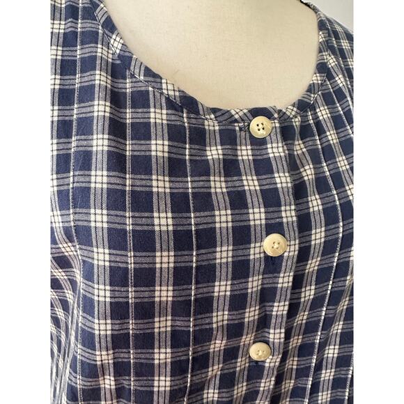vintage L.L. Bean 100% Cotton Blue Plaid Button Front Cottagecore Dress Petite - Picture 6 of 15